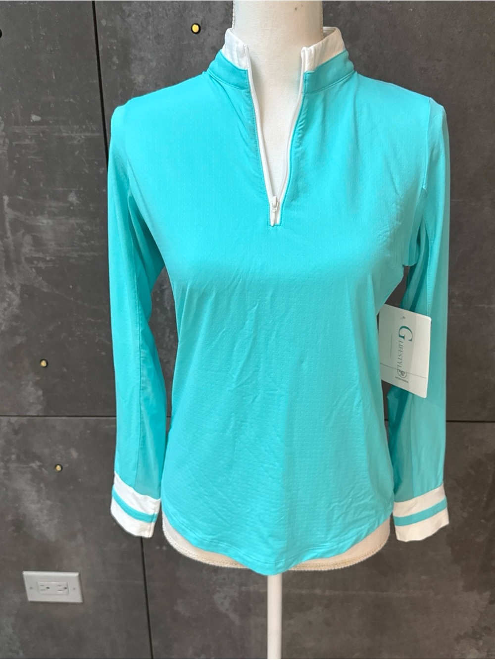 G lifestyle Turquoise Quarter-Zip Long Sleeve Mock Neck Top